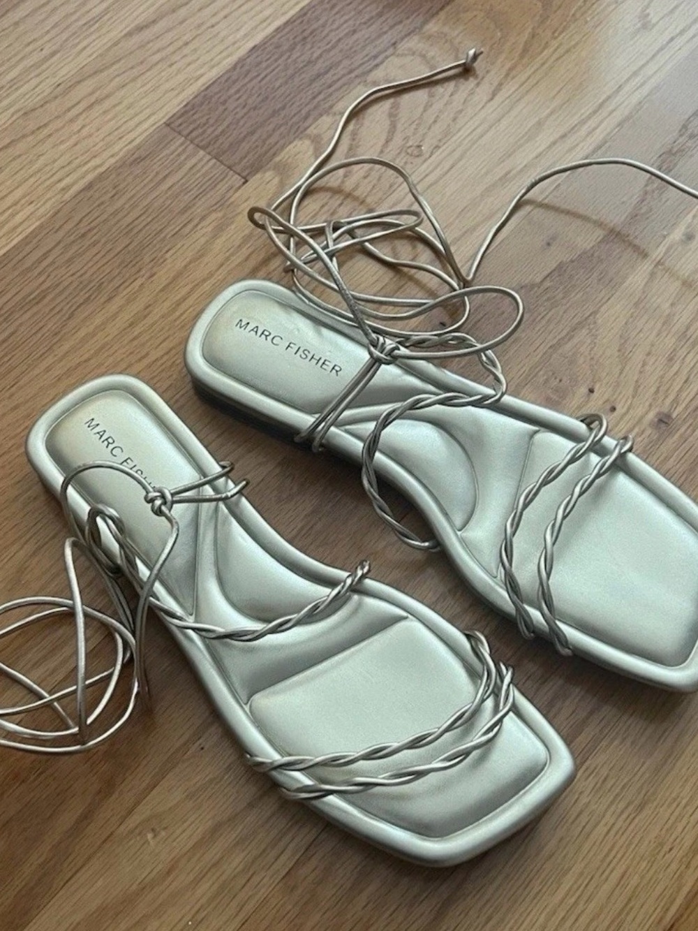 NWOT Marc Fisher Strappy Gold Lace Up Squared-Toe Summer Sandal Size 7.5
